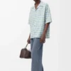 Pantalones con cordón ajustable de algodón y lino Gris azulado Pantalones con cordón ajustable de algodón y lino Gris azulado