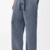 Pantalones con cordón ajustable de algodón y lino Gris azulado Pantalones con cordón ajustable de algodón y lino Gris azulado
