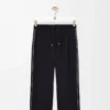 Pantalones con cordón ajustable de lana azul marino