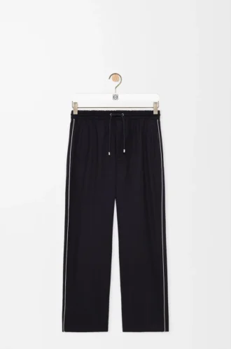 Pantalones con cordón ajustable de lana azul marino
