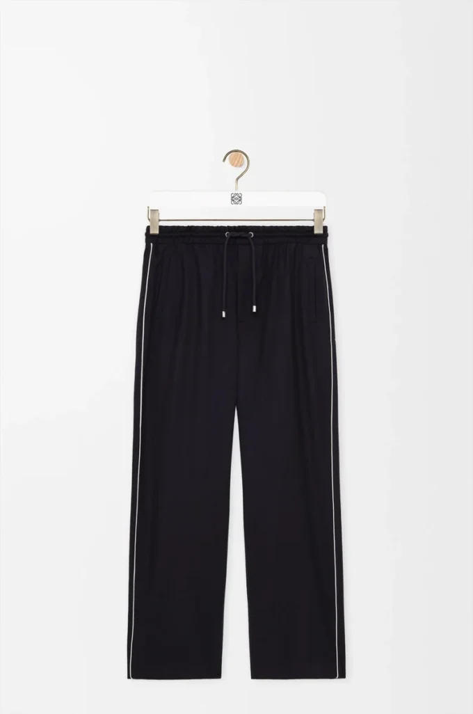 Pantalones con cordón ajustable de lana azul marino