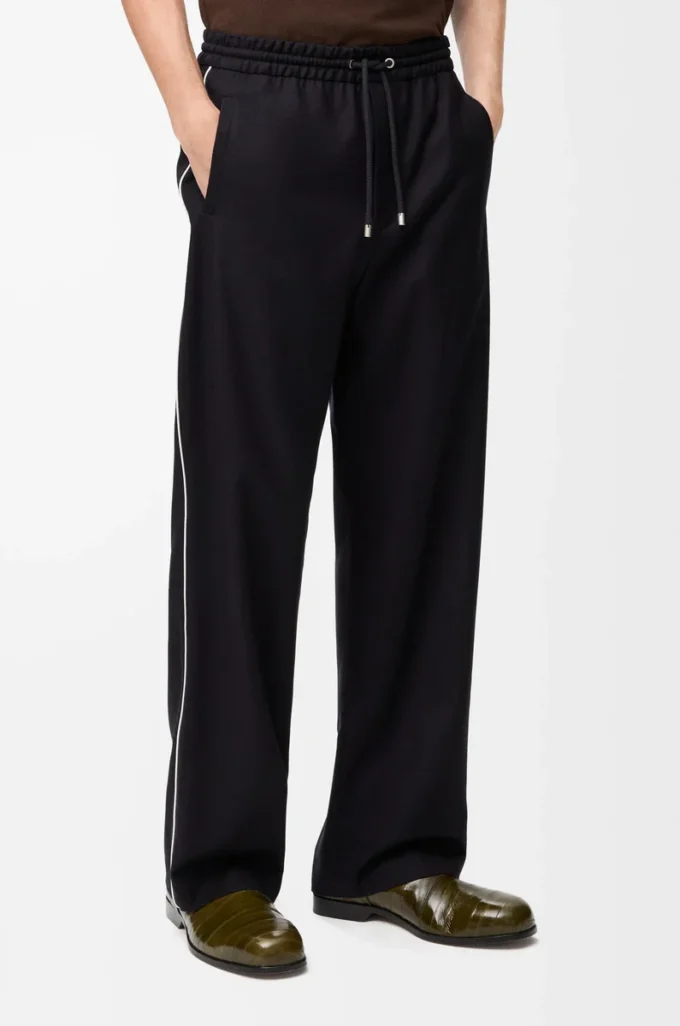 Pantalones con cordón ajustable de lana azul marino