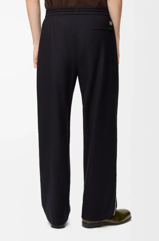 Pantalones con cordón ajustable de lana azul marino
