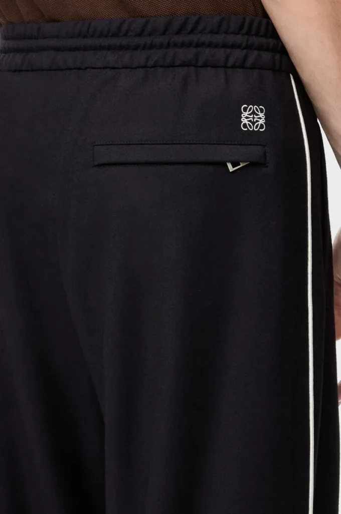 Pantalones con cordón ajustable de lana azul marino