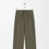 Pantalones con cordón ajustable de lana verde caqui