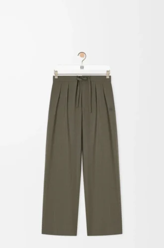 Pantalones con cordón ajustable de lana verde caqui