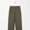 Pantalones con cordón ajustable de lana verde caqui