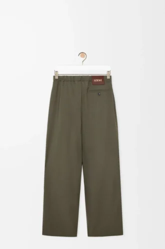 Pantalones con cordón ajustable de lana verde caqui
