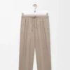 Pantalones con cordón ajustable de lana y cachemira Beige Melange