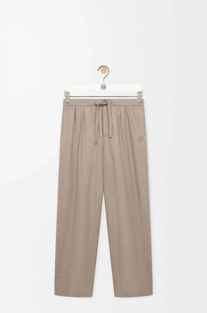 Pantalones con cordón ajustable de lana y cachemira Beige Melange