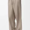 Pantalones con cordón ajustable de lana y cachemira Beige Melange