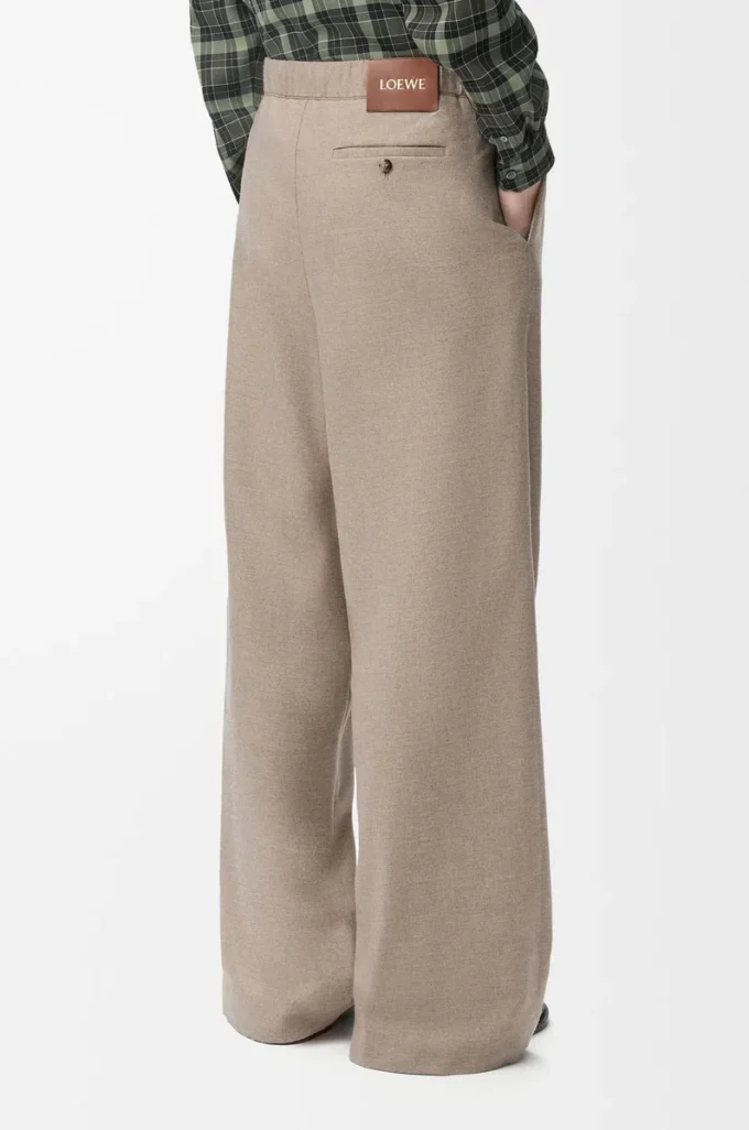 Pantalones con cordón ajustable de lana y cachemira Beige Melange