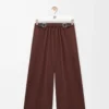 Pantalones cortos con cinturón de algodón y seda. Café. Pantalones cortos con cinturón de algodón y seda. Café.