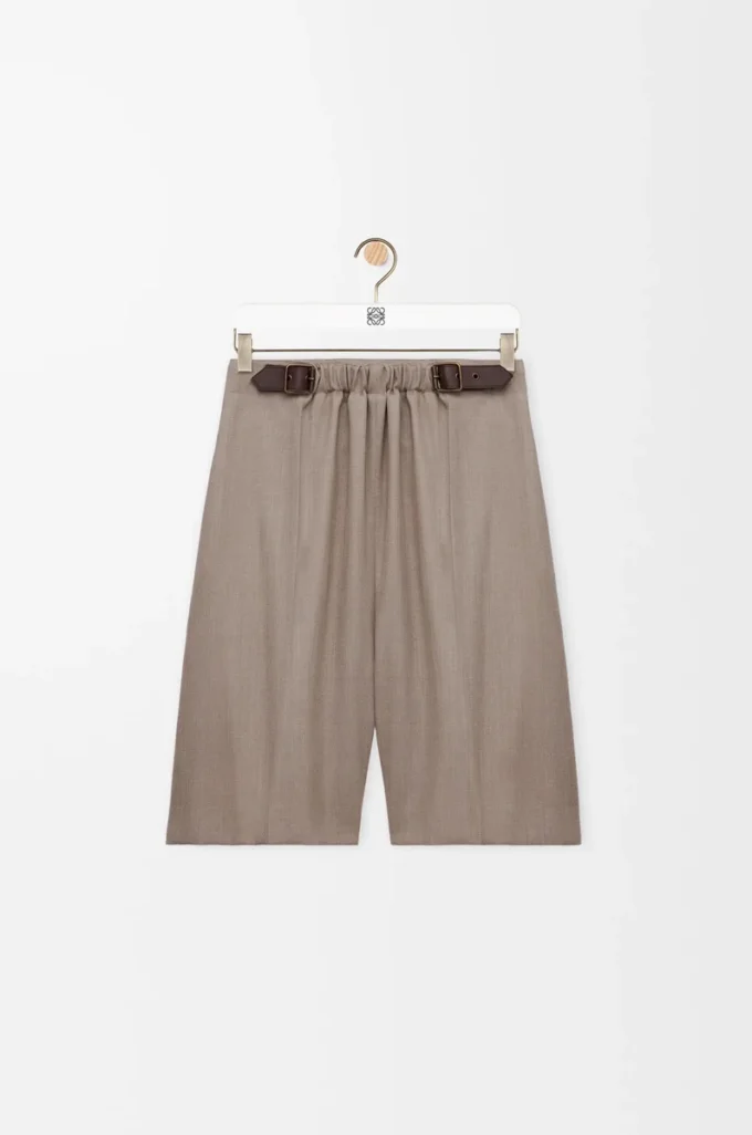 Pantalones cortos con cinturón de lana Beige Melange Pantalones cortos con cinturón de lana Beige Melange
