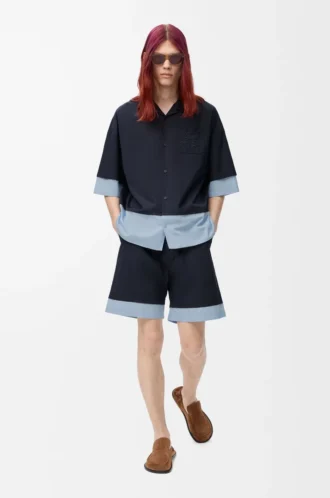 Pantalones cortos de algodón azul marino oscuro/azul claro