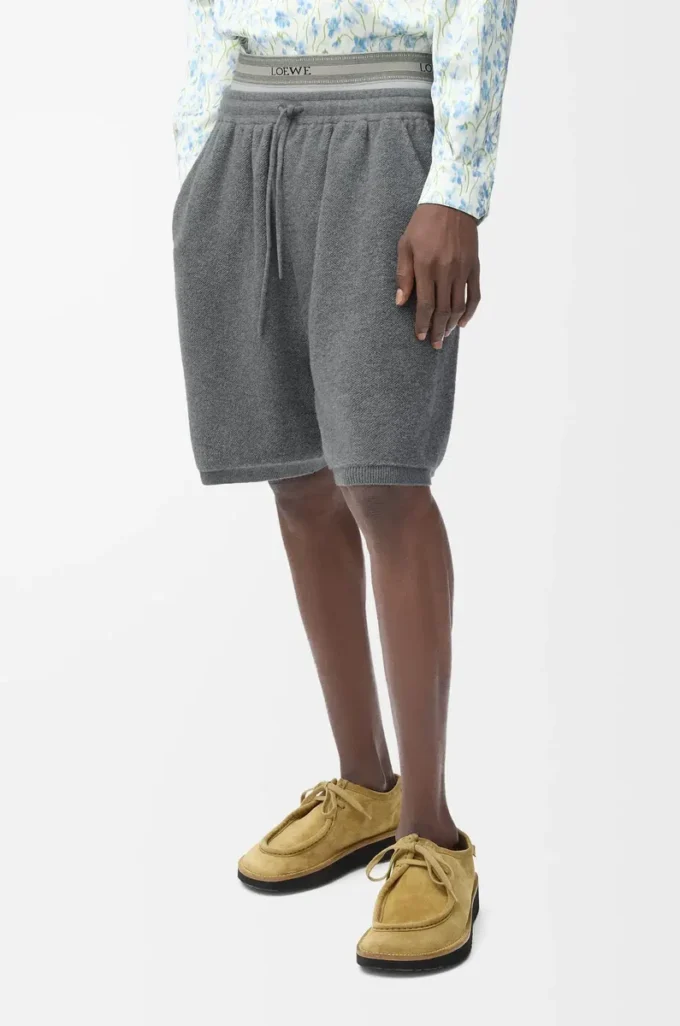 Pantalones cortos de mezcla de lana Gris jaspeado/Blanco
