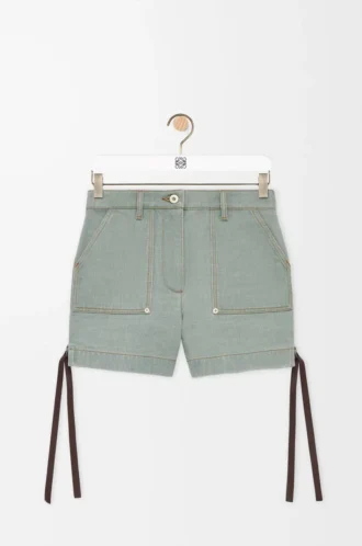Pantalones cortos de trabajo en denim verde caqui Pantalones cortos de trabajo en denim verde caqui