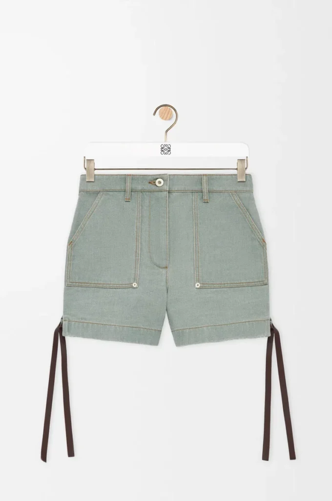 Pantalones cortos de trabajo en denim verde caqui Pantalones cortos de trabajo en denim verde caqui