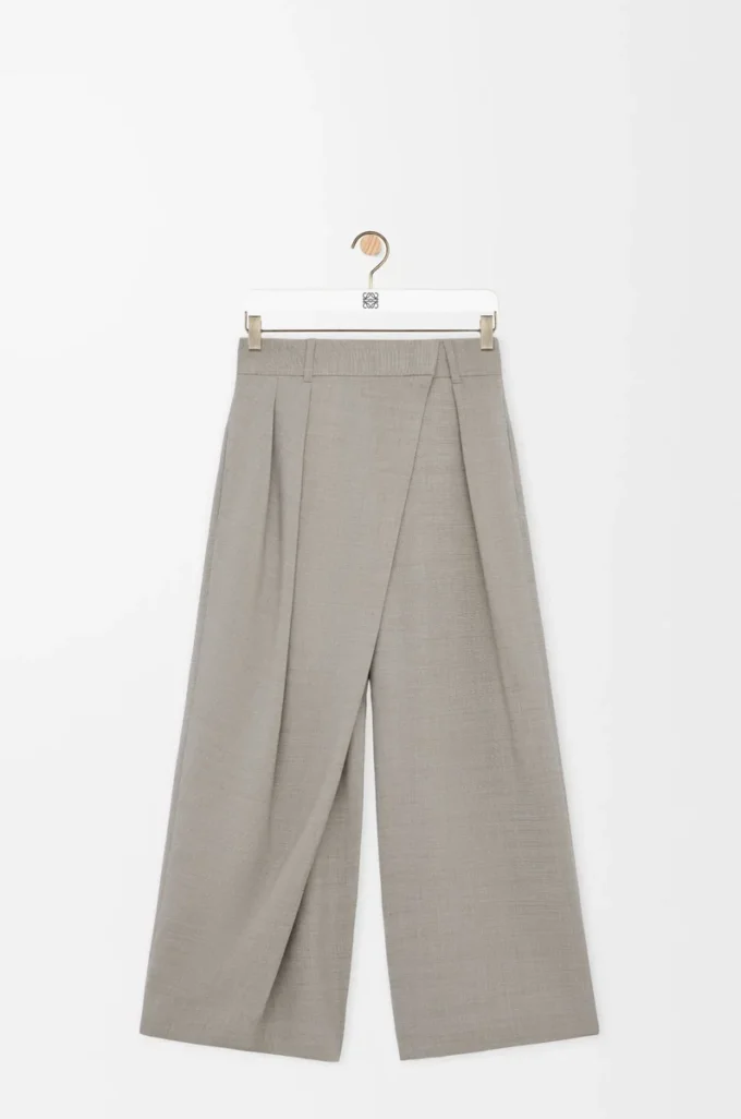 Pantalones cruzados de lana, color beige claro jaspeado