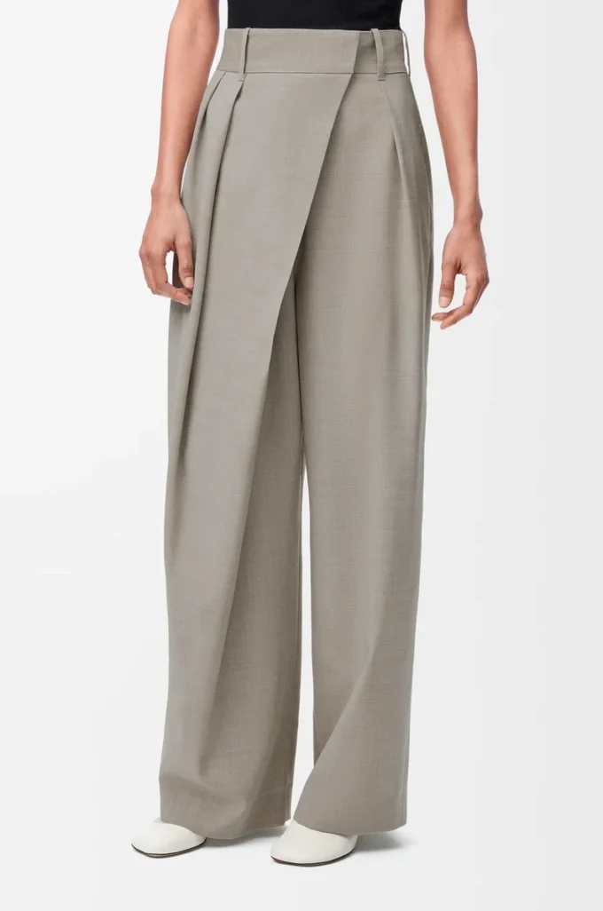 Pantalones cruzados de lana, color beige claro jaspeado