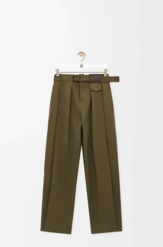 Pantalones de algodón y seda verde caqui