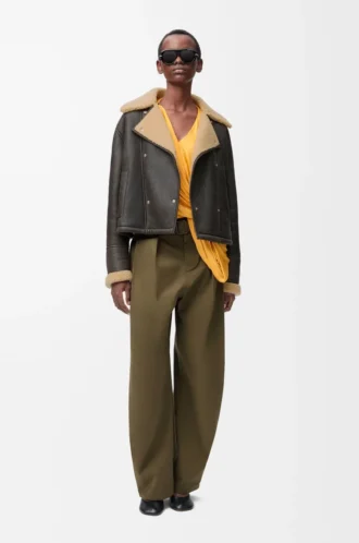 Pantalones de algodón y seda verde caqui