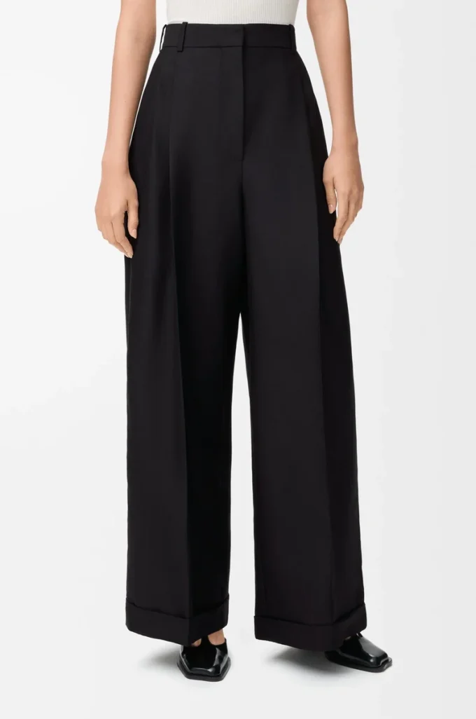 Pantalones de lana y seda Negro