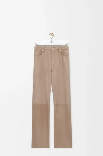 Pantalones de piel de cabra anteada. Beige oscuro.