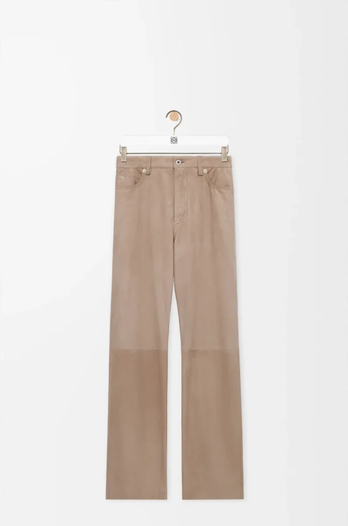 Pantalones de piel de cabra anteada. Beige oscuro.