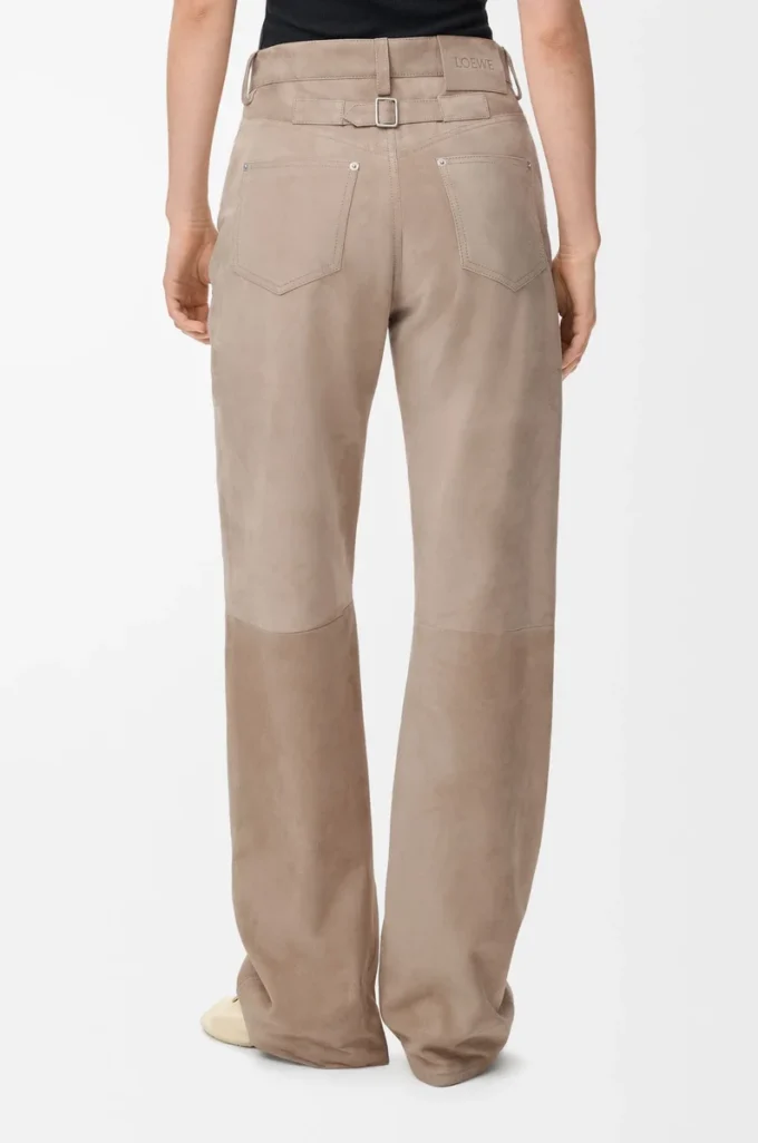 Pantalones de piel de cabra anteada. Beige oscuro.