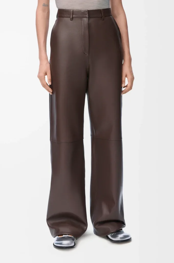 Pantalones de piel de cordero napa marrón chocolate Pantalones de piel de cordero napa marrón chocolate
