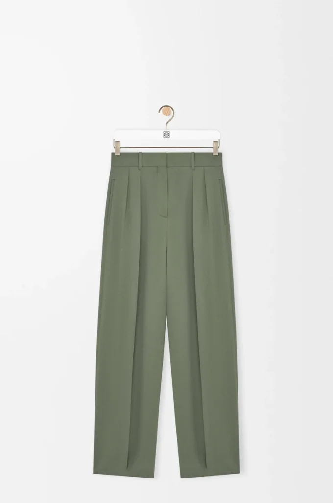 Pantalones de viscosa elástica verde caqui claro Pantalones de viscosa elástica verde caqui claro