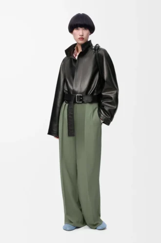 Pantalones de viscosa elástica verde caqui claro