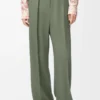 Pantalones de viscosa elástica verde caqui claro Pantalones de viscosa elástica verde caqui claro
