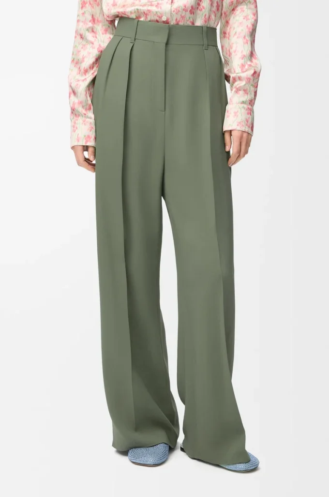 Pantalones de viscosa elástica verde caqui claro Pantalones de viscosa elástica verde caqui claro