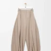 Pantalones drapeados de algodón y seda Beige Pantalones drapeados de algodón y seda Beige