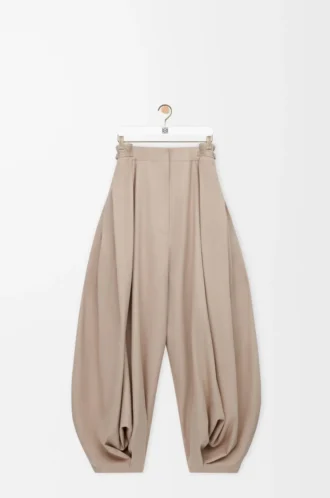 Pantalones drapeados de algodón y seda Beige Pantalones drapeados de algodón y seda Beige
