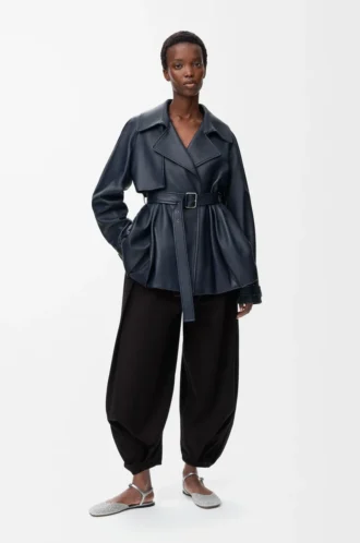 Pantalones drapeados de algodón y seda Negro