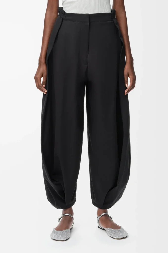 Pantalones drapeados de algodón y seda Negro Pantalones drapeados de algodón y seda Negro