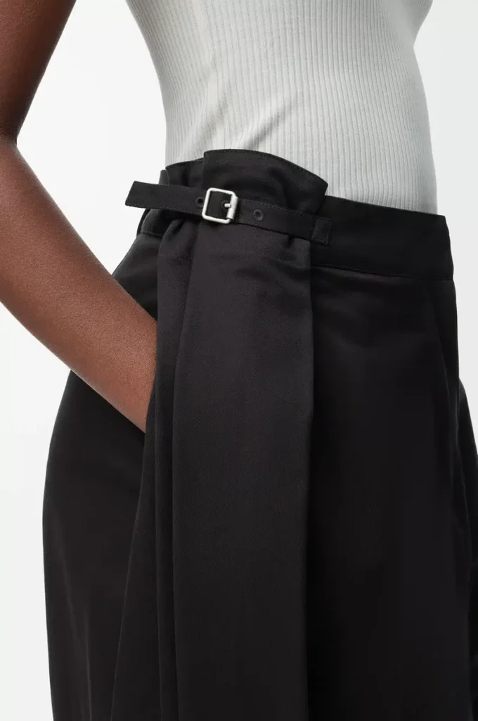 Pantalones drapeados de algodón y seda Negro Pantalones drapeados de algodón y seda Negro
