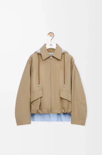 Parka con capucha de algodón beige