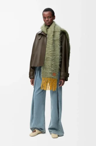 Parka corta de piel de becerro napa Verde oscuro