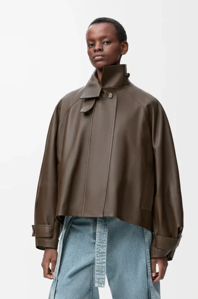 Parka corta de piel de becerro napa Verde oscuro Parka corta de piel de becerro napa Verde oscuro