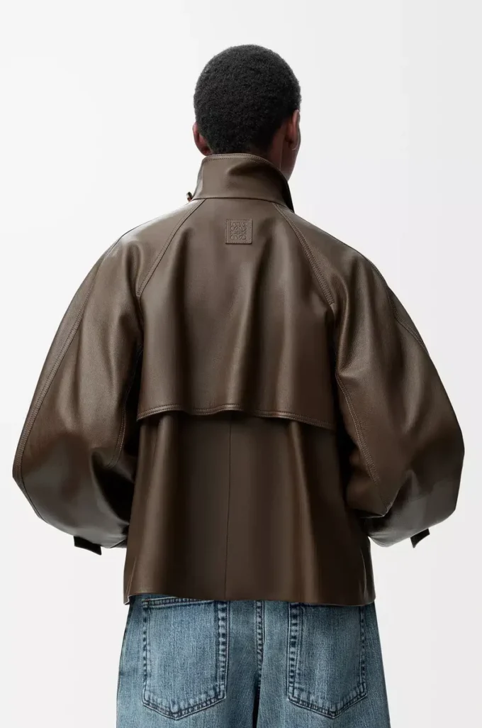Parka corta de piel de becerro napa Verde oscuro Parka corta de piel de becerro napa Verde oscuro