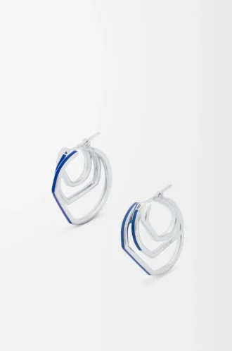 Pendientes de aro apilados en plata de ley y esmalte Plata/Azul