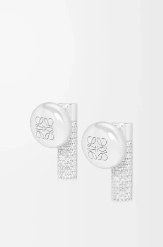 Pendientes de botón Pebble en plata de ley y cristales Plata/Blanco