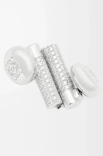 Pendientes de botón Pebble en plata de ley y cristales Plata/Blanco