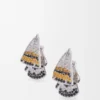 Pendientes de plumas en plata de ley y cristales Plata/Naranja Pendientes de plumas en plata de ley y cristales Plata/Naranja