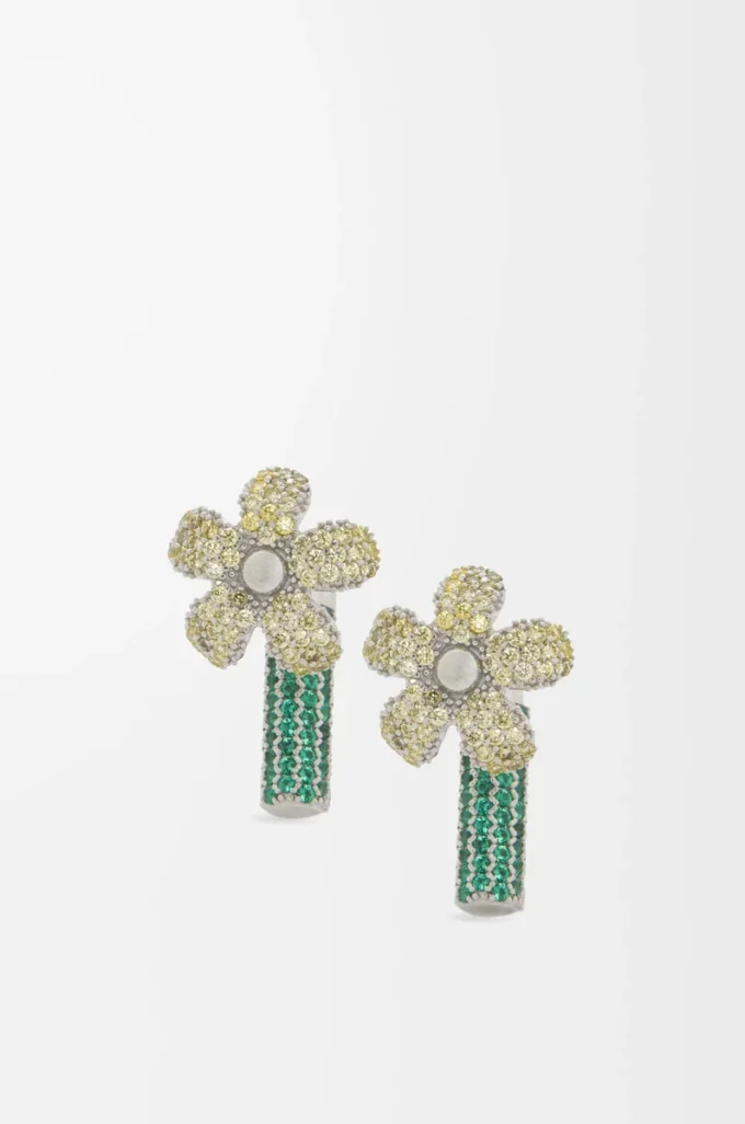 Pendientes Flor en plata de ley y cristales Plata/Amarillo Pendientes Flor en plata de ley y cristales Plata/Amarillo