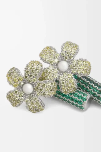 Pendientes Flor en plata de ley y cristales Plata/Amarillo